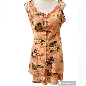 Forever 21 Tropical Ruffled Cami Dress Peach / Coral -  Size Large